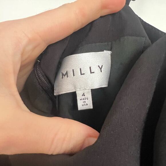 Milly Cady Elle Feather-Hem Sheath Black Midi Dress - Picture 7 of 10